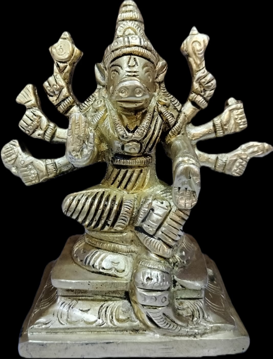 DHARMIK POOJA STORE- Fine Brass Varaha Statue, Lord Vishnu Varha Idol, Seated Varaha Avatar Showpiece Murti, Varahi Amman Silai, Home Temple Puja Pooja Gift,