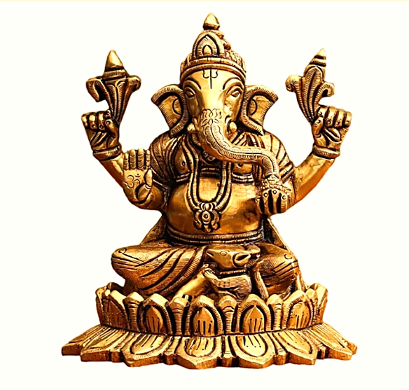 DPS-Astadhatu Made Shri Ganapati/Bappa/Brass Ganesh/Binayak Brass Idol for Good Luck, Success and Prosperity (Golden)