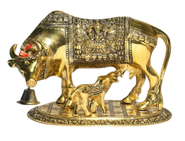 BRASS MADE KAMDHENU COW WITH CALF IDOL
